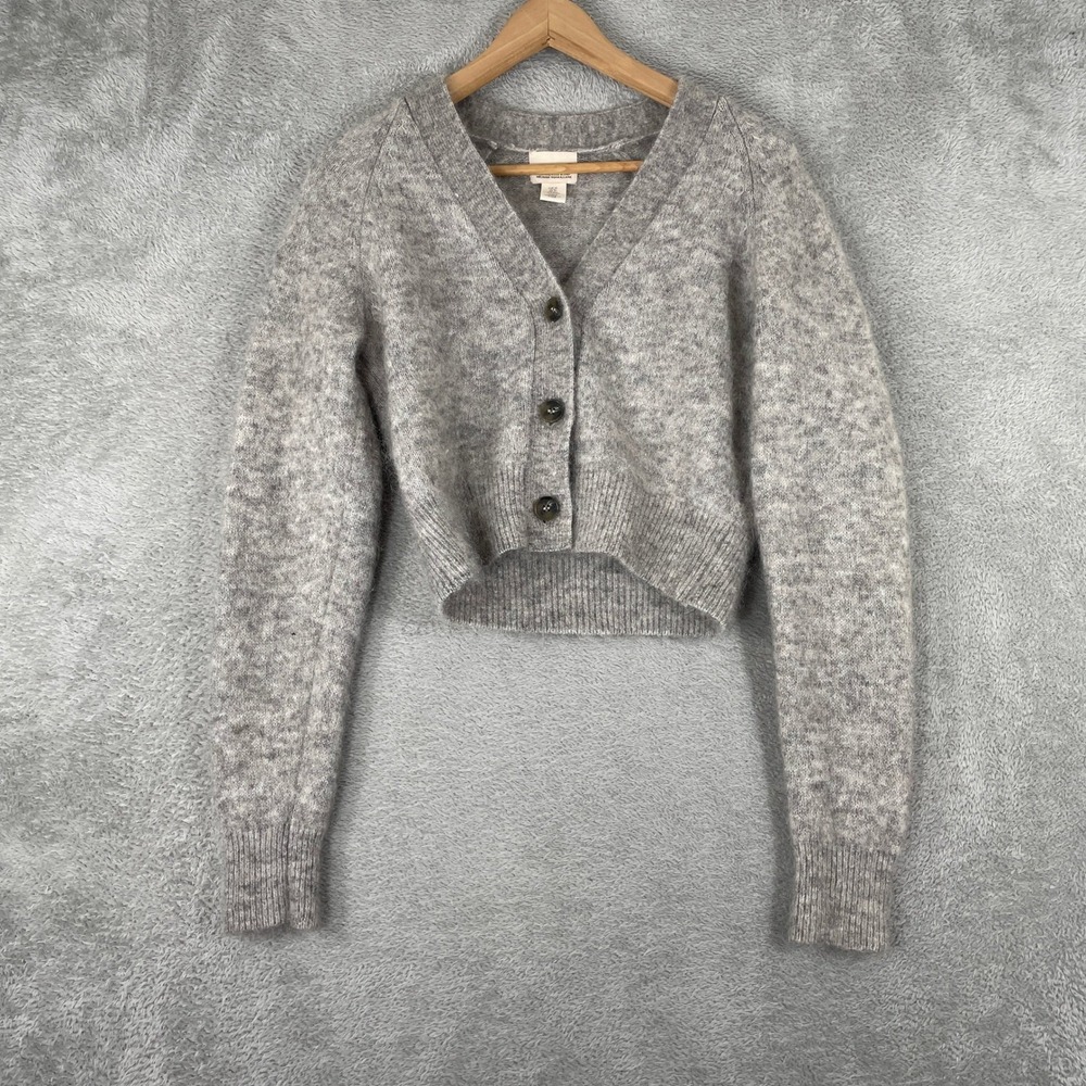 H&M Cardigan Womens XS Gray Mohair Wool Blend Cropped Knit Sweater